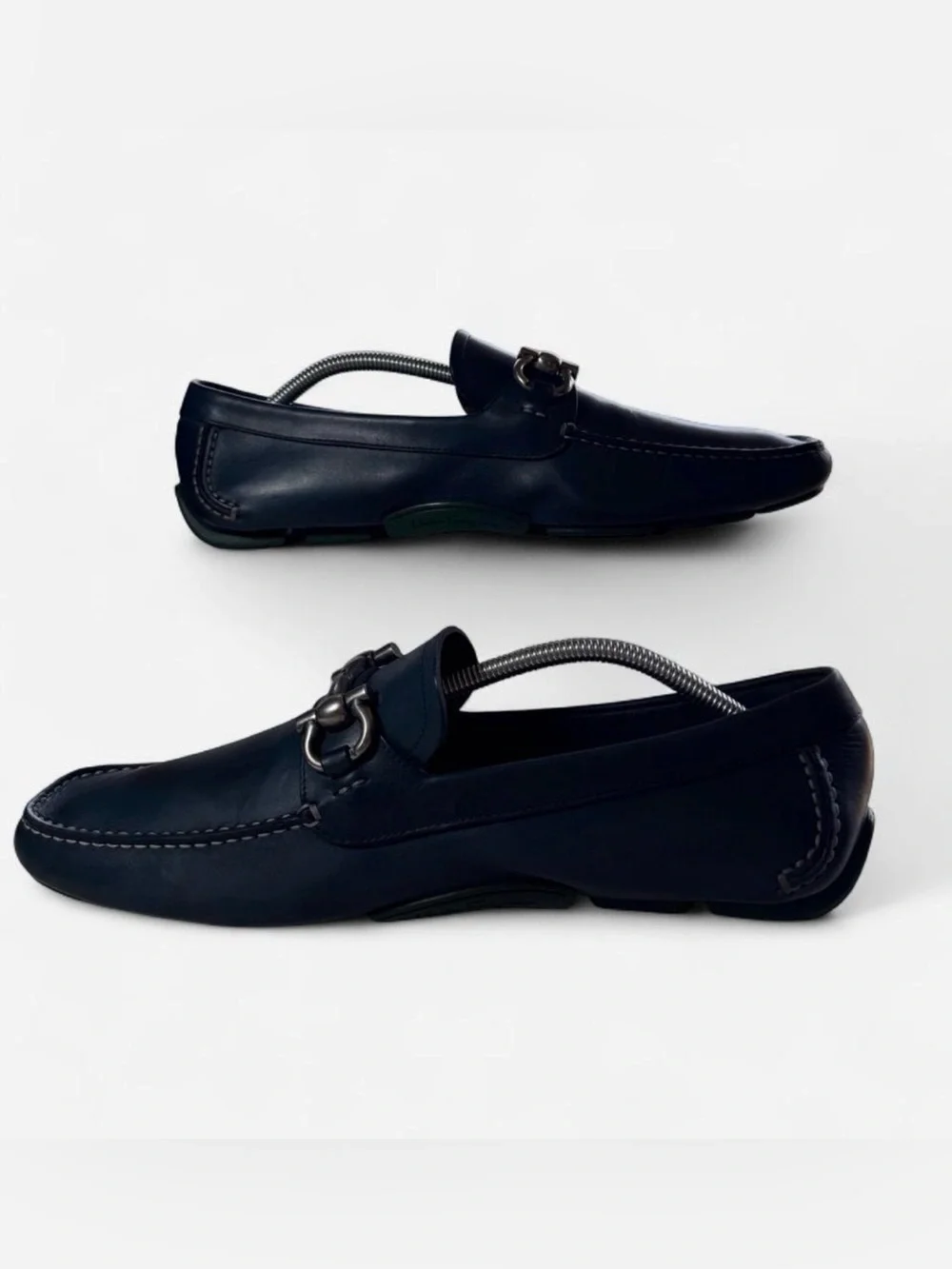 Preowned SALVATORE FERRAGAMO PARIGI Blue Calf Leather Men Loafers Size 10.5 D